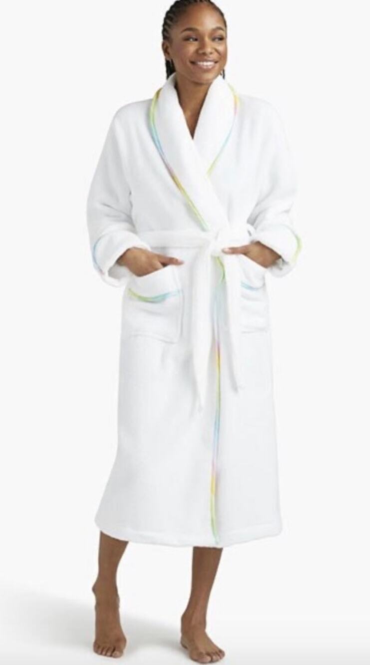 Hill House Home The Hotel Robe White Rainbow Trim Organic Cotton Women's S/M
